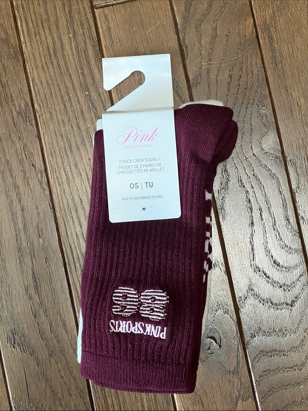 PINK Victoria's Secret Men's Crew Socks in Burgundy & White
